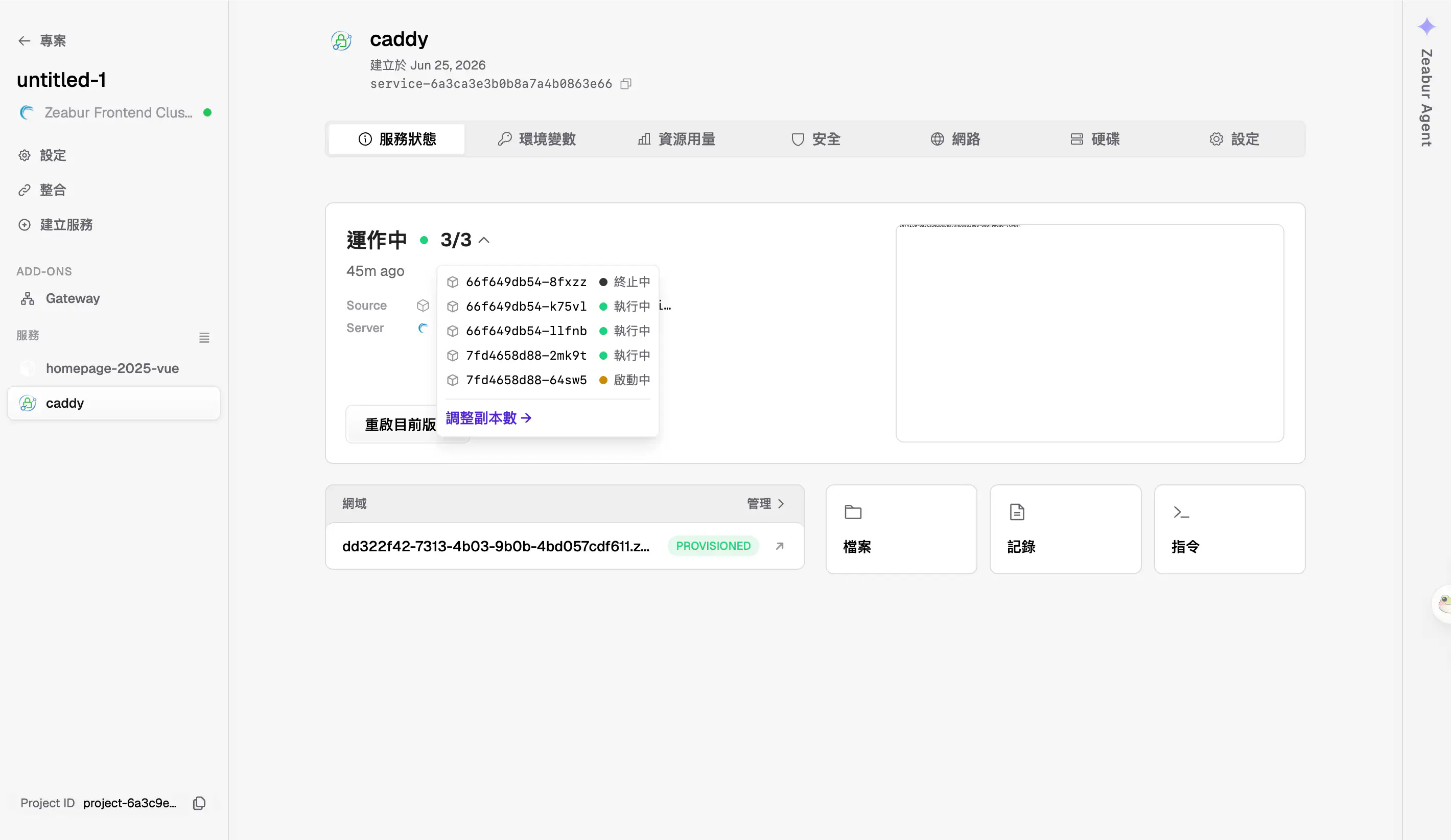 Status of each Pod